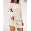 ZESICA Womens Long Sleeve Bodycon Mini Dress Ribbed Knit Crew Neck Ruffle Tiered Flowy Cocktail Party Dresses(Apricot)