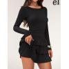ZESICA Womens Long Sleeve Bodycon Mini Dress Ribbed Knit Crew Neck Ruffle Tiered Flowy Cocktail Party Dresses(Black)