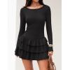 ZESICA Womens Long Sleeve Bodycon Mini Dress Ribbed Knit Crew Neck Ruffle Tiered Flowy Cocktail Party Dresses(Black)