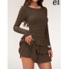 ZESICA Womens Long Sleeve Bodycon Mini Dress Ribbed Knit Crew Neck Ruffle Tiered Flowy Cocktail Party Dresses(Coffee)