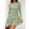 ZESICA Womens Long Sleeve Bodycon Mini Dress Ribbed Knit Crew Neck Ruffle Tiered Flowy Cocktail Party Dresses(Green)