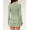 ZESICA Womens Long Sleeve Bodycon Mini Dress Ribbed Knit Crew Neck Ruffle Tiered Flowy Cocktail Party Dresses(Green)
