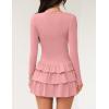 ZESICA Womens Long Sleeve Bodycon Mini Dress Ribbed Knit Crew Neck Ruffle Tiered Flowy Cocktail Party Dresses(Lightpink)