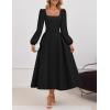 ZESICA Women’s Long Sleeve Midi Dresses 2026 Fall Square Neck Swing A Line Wedding Guest Evening Prom Dress(Black)