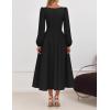 ZESICA Women’s Long Sleeve Midi Dresses 2026 Fall Square Neck Swing A Line Wedding Guest Evening Prom Dress(Black)