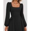 ZESICA Women’s Long Sleeve Midi Dresses 2026 Fall Square Neck Swing A Line Wedding Guest Evening Prom Dress(Black)