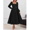 ZESICA Women’s Long Sleeve Midi Dresses 2026 Fall Square Neck Swing A Line Wedding Guest Evening Prom Dress(Black)