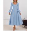ZESICA Women’s Long Sleeve Midi Dresses 2026 Fall Square Neck Swing A Line Wedding Guest Evening Prom Dress(Blue)