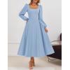 ZESICA Women’s Long Sleeve Midi Dresses 2026 Fall Square Neck Swing A Line Wedding Guest Evening Prom Dress(Blue)