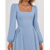 ZESICA Women’s Long Sleeve Midi Dresses 2026 Fall Square Neck Swing A Line Wedding Guest Evening Prom Dress(Blue)