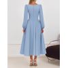 ZESICA Women’s Long Sleeve Midi Dresses 2026 Fall Square Neck Swing A Line Wedding Guest Evening Prom Dress(Blue)