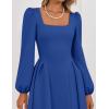 ZESICA Women’s Long Sleeve Midi Dresses 2026 Fall Square Neck Swing A Line Wedding Guest Evening Prom Dress(Darkblue)