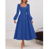 ZESICA Women’s Long Sleeve Midi Dresses 2026 Fall Square Neck Swing A Line Wedding Guest Evening Prom Dress(Darkblue)