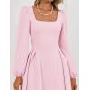 ZESICA Women’s Long Sleeve Midi Dresses 2026 Fall Square Neck Swing A Line Wedding Guest Evening Prom Dress(Pink)