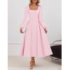 ZESICA Women’s Long Sleeve Midi Dresses 2026 Fall Square Neck Swing A Line Wedding Guest Evening Prom Dress(Pink)