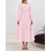 ZESICA Women’s Long Sleeve Midi Dresses 2026 Fall Square Neck Swing A Line Wedding Guest Evening Prom Dress(Pink)