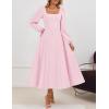ZESICA Women’s Long Sleeve Midi Dresses 2026 Fall Square Neck Swing A Line Wedding Guest Evening Prom Dress(Pink)