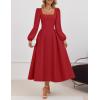 ZESICA Women’s Long Sleeve Midi Dresses 2026 Fall Square Neck Swing A Line Wedding Guest Evening Prom Dress(Red)