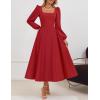 ZESICA Women’s Long Sleeve Midi Dresses 2026 Fall Square Neck Swing A Line Wedding Guest Evening Prom Dress(Red)
