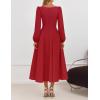 ZESICA Women’s Long Sleeve Midi Dresses 2026 Fall Square Neck Swing A Line Wedding Guest Evening Prom Dress(Red)