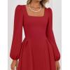 ZESICA Women’s Long Sleeve Midi Dresses 2026 Fall Square Neck Swing A Line Wedding Guest Evening Prom Dress(Red)