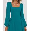 ZESICA Women’s Long Sleeve Midi Dresses 2026 Fall Square Neck Swing A Line Wedding Guest Evening Prom Dress(Teal)