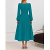 ZESICA Women’s Long Sleeve Midi Dresses 2026 Fall Square Neck Swing A Line Wedding Guest Evening Prom Dress(Teal)