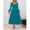 ZESICA Women’s Long Sleeve Midi Dresses 2026 Fall Square Neck Swing A Line Wedding Guest Evening Prom Dress(Teal)