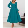 ZESICA Women’s Long Sleeve Midi Dresses 2026 Fall Square Neck Swing A Line Wedding Guest Evening Prom Dress(Teal)
