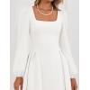 ZESICA Women’s Long Sleeve Midi Dresses 2026 Fall Square Neck Swing A Line Wedding Guest Evening Prom Dress(White)