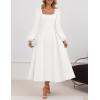 ZESICA Women’s Long Sleeve Midi Dresses 2026 Fall Square Neck Swing A Line Wedding Guest Evening Prom Dress(White)