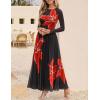 ZESICA Women’s Maxi Dress 2026 Spring Long Sleeve Crewneck Floral Print Mesh Ruched Party Wedding Guest Dresses(Black)