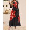 ZESICA Women’s Maxi Dress 2026 Spring Long Sleeve Crewneck Floral Print Mesh Ruched Party Wedding Guest Dresses(Black)