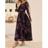 ZESICA Women’s Maxi Dress 2026 Spring Long Sleeve Crewneck Floral Print Mesh Ruched Party Wedding Guest Dresses(Blackrose)