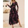 ZESICA Women’s Maxi Dress 2026 Spring Long Sleeve Crewneck Floral Print Mesh Ruched Party Wedding Guest Dresses(Blackrose)