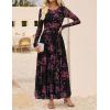 ZESICA Women’s Maxi Dress 2026 Spring Long Sleeve Crewneck Floral Print Mesh Ruched Party Wedding Guest Dresses(Blackrose)