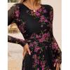 ZESICA Women’s Maxi Dress 2026 Spring Long Sleeve Crewneck Floral Print Mesh Ruched Party Wedding Guest Dresses(Blackrose)