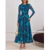ZESICA Women’s Maxi Dress 2026 Spring Long Sleeve Crewneck Floral Print Mesh Ruched Party Wedding Guest Dresses(Blue)