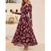 ZESICA Women’s Maxi Dress 2026 Spring Long Sleeve Crewneck Floral Print Mesh Ruched Party Wedding Guest Dresses(Coffee)