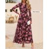 ZESICA Women’s Maxi Dress 2026 Spring Long Sleeve Crewneck Floral Print Mesh Ruched Party Wedding Guest Dresses(Coffee)