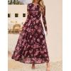 ZESICA Women’s Maxi Dress 2026 Spring Long Sleeve Crewneck Floral Print Mesh Ruched Party Wedding Guest Dresses(Coffee)