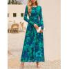 ZESICA Women’s Maxi Dress 2026 Spring Long Sleeve Crewneck Floral Print Mesh Ruched Party Wedding Guest Dresses(Green)