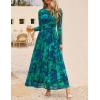 ZESICA Women’s Maxi Dress 2026 Spring Long Sleeve Crewneck Floral Print Mesh Ruched Party Wedding Guest Dresses(Green)