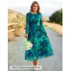 ZESICA Women’s Maxi Dress 2026 Spring Long Sleeve Crewneck Floral Print Mesh Ruched Party Wedding Guest Dresses(Green)