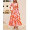 ZESICA Women’s Maxi Dress 2026 Spring Long Sleeve Crewneck Floral Print Mesh Ruched Party Wedding Guest Dresses(Orange)