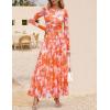 ZESICA Women’s Maxi Dress 2026 Spring Long Sleeve Crewneck Floral Print Mesh Ruched Party Wedding Guest Dresses(Orange)