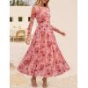 ZESICA Women’s Maxi Dress 2026 Spring Long Sleeve Crewneck Floral Print Mesh Ruched Party Wedding Guest Dresses(Pink)