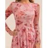 ZESICA Women’s Maxi Dress 2026 Spring Long Sleeve Crewneck Floral Print Mesh Ruched Party Wedding Guest Dresses(Pink)