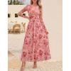 ZESICA Women’s Maxi Dress 2026 Spring Long Sleeve Crewneck Floral Print Mesh Ruched Party Wedding Guest Dresses(Pink)