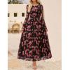 ZESICA Women’s Maxi Dress 2026 Spring Long Sleeve Crewneck Floral Print Mesh Ruched Party Wedding Guest Dresses(Pinkblack)